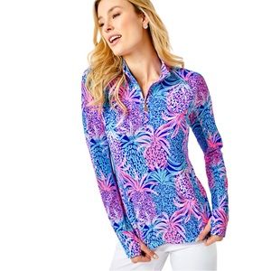 Lilly Pulitzer Luxletic Marion Mesh Panel Half-Zip Sunguard Size XS